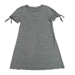 Gap Cold Shoulder Tie sleeve Navy & White Stripe Dress Soft Size Medium EUC